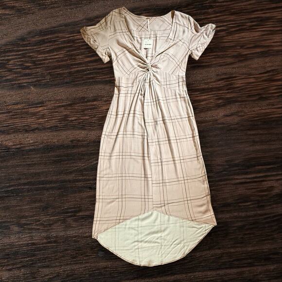 NWT Free People Bon Bon Midi Dress Sz XS Beige Plaid High Low Deep V Neck $128 - Picture 4 of 12